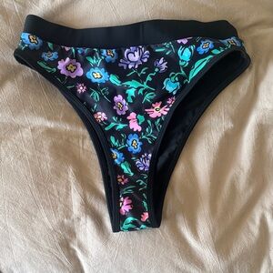 93 Play Street Floral High Waist Bikini Bottoms - Black with Multi Floral